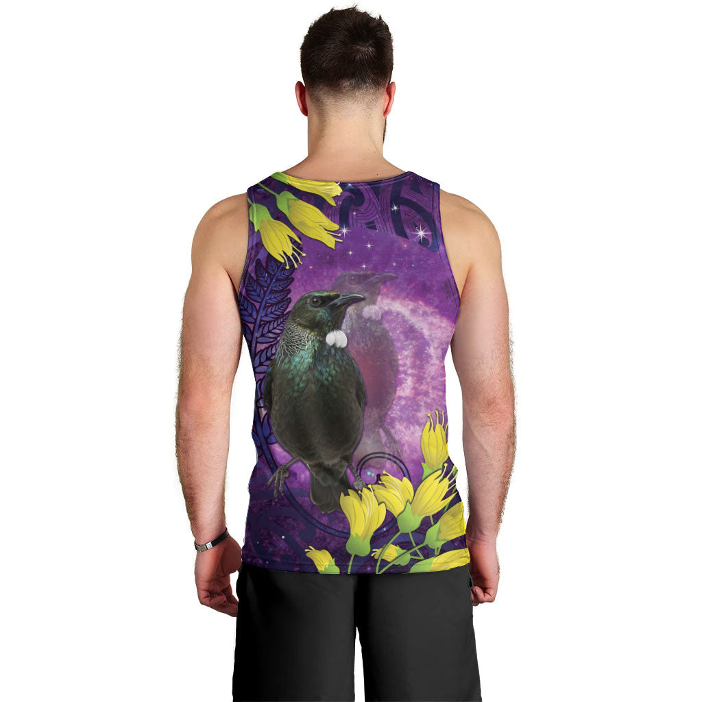 New Zealand Tui Bird Matariki Men Tank Top Kowhai Flower Silver Fern Galaxy Maori Pattern
