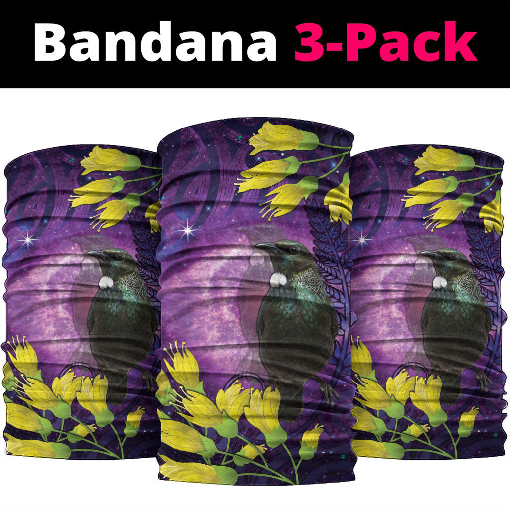 New Zealand Tui Bird Matariki Neck Gaiter Kowhai Flower Silver Fern Galaxy Maori Pattern
