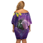 New Zealand Tui Bird Matariki Off Shoulder Short Dress Kowhai Flower Silver Fern Galaxy Maori Pattern