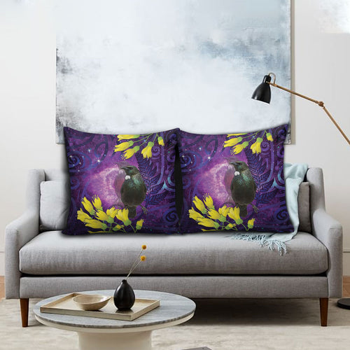 New Zealand Tui Bird Matariki Pillow Cover Kowhai Flower Silver Fern Galaxy Maori Pattern