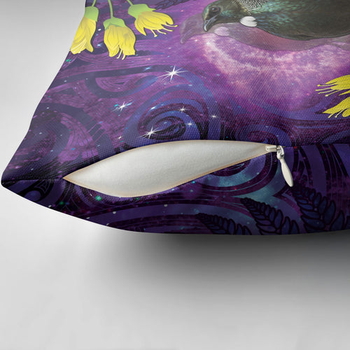 New Zealand Tui Bird Matariki Pillow Cover Kowhai Flower Silver Fern Galaxy Maori Pattern