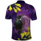 New Zealand Tui Bird Matariki Polo Shirt Kowhai Flower Silver Fern Galaxy Maori Pattern