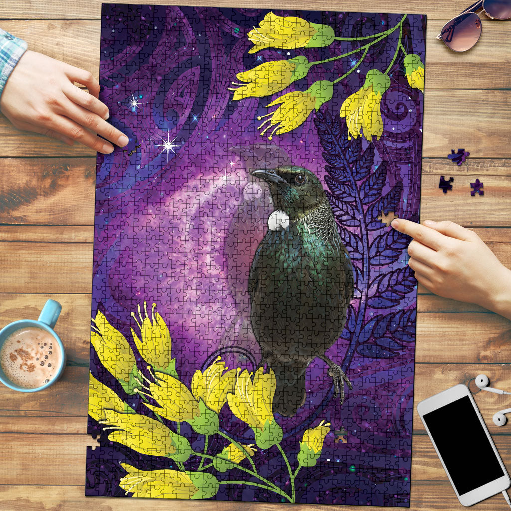 New Zealand Tui Bird Matariki Puzzle Kowhai Flower Silver Fern Galaxy Maori Pattern