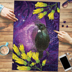 New Zealand Tui Bird Matariki Puzzle Kowhai Flower Silver Fern Galaxy Maori Pattern
