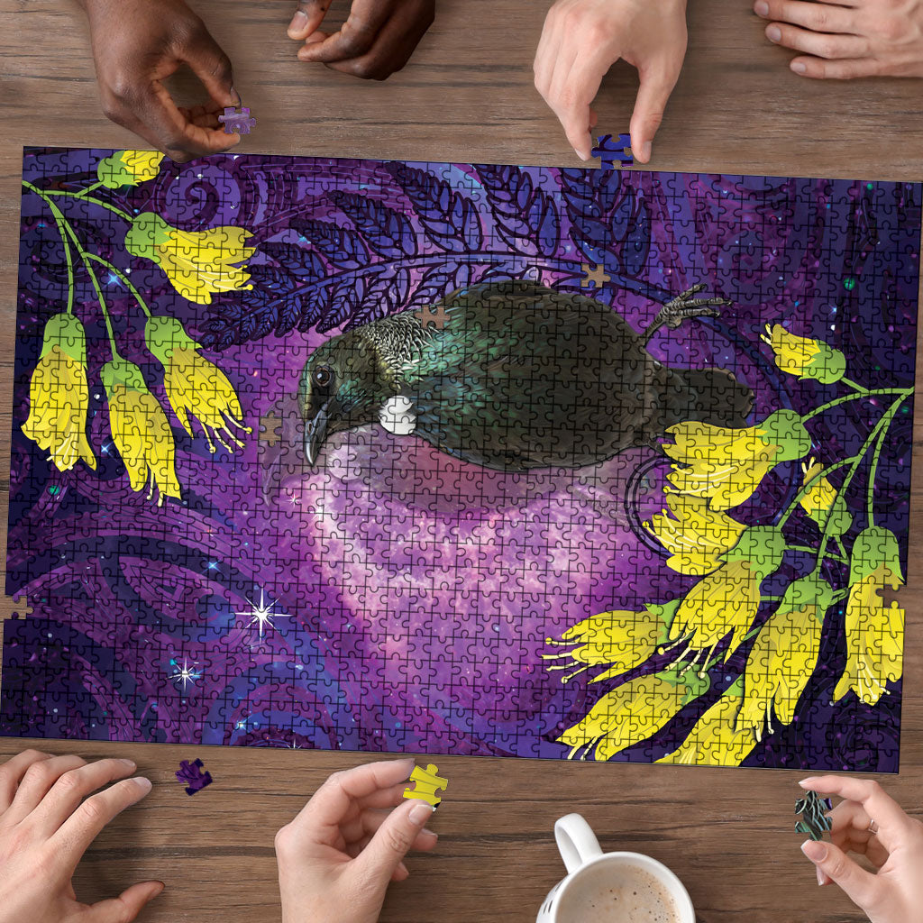 New Zealand Tui Bird Matariki Puzzle Kowhai Flower Silver Fern Galaxy Maori Pattern