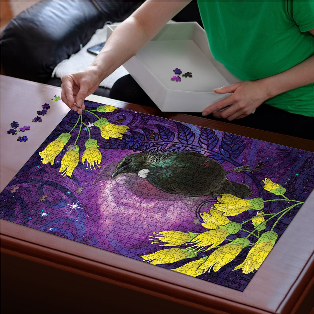New Zealand Tui Bird Matariki Puzzle Kowhai Flower Silver Fern Galaxy Maori Pattern
