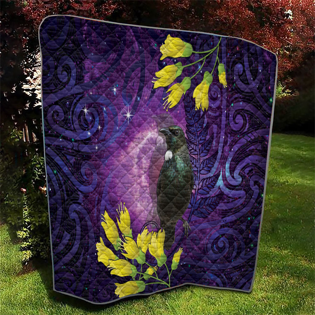 New Zealand Tui Bird Matariki Quilt Kowhai Flower Silver Fern Galaxy Maori Pattern