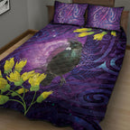 New Zealand Tui Bird Matariki Quilt Bed Set Kowhai Flower Silver Fern Galaxy Maori Pattern