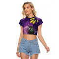New Zealand Tui Bird Matariki Raglan Cropped T Shirt Kowhai Flower Silver Fern Galaxy Maori Pattern