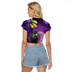 New Zealand Tui Bird Matariki Raglan Cropped T Shirt Kowhai Flower Silver Fern Galaxy Maori Pattern