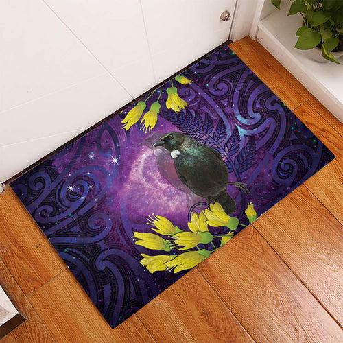 New Zealand Tui Bird Matariki Rubber Doormat Kowhai Flower Silver Fern Galaxy Maori Pattern