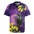 New Zealand Tui Bird Matariki Rugby Jersey Kowhai Flower Silver Fern Galaxy Maori Pattern