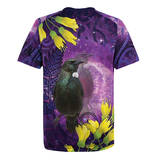 New Zealand Tui Bird Matariki Rugby Jersey Kowhai Flower Silver Fern Galaxy Maori Pattern