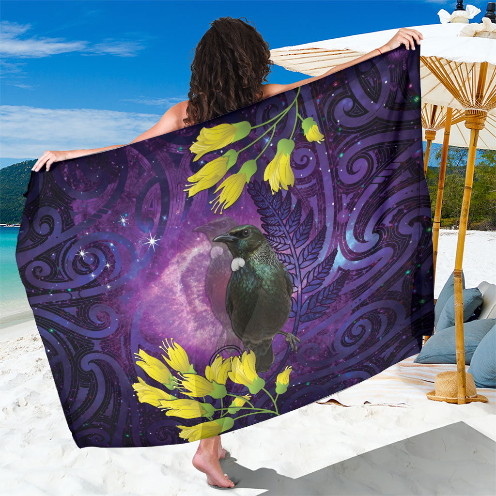 New Zealand Tui Bird Matariki Sarong Kowhai Flower Silver Fern Galaxy Maori Pattern