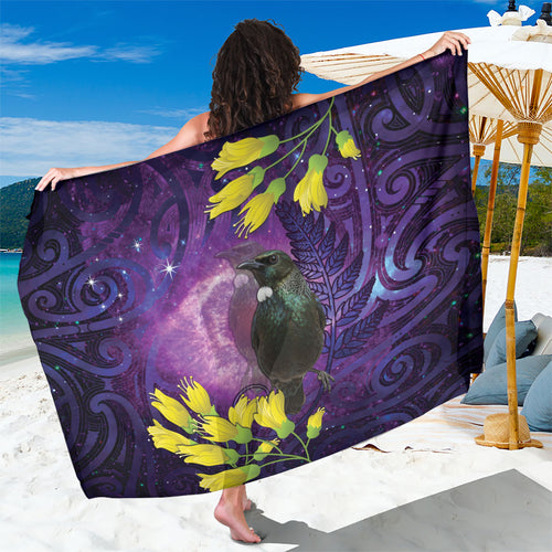 New Zealand Tui Bird Matariki Sarong Kowhai Flower Silver Fern Galaxy Maori Pattern