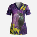 New Zealand Tui Bird Matariki Scrub Top Kowhai Flower Silver Fern Galaxy Maori Pattern