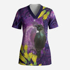 New Zealand Tui Bird Matariki Scrub Top Kowhai Flower Silver Fern Galaxy Maori Pattern
