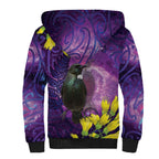 New Zealand Tui Bird Matariki Sherpa Hoodie Kowhai Flower Silver Fern Galaxy Maori Pattern