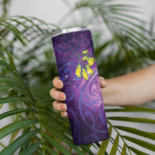New Zealand Tui Bird Matariki Skinny Tumbler Kowhai Flower Silver Fern Galaxy Maori Pattern