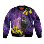 New Zealand Tui Bird Matariki Sleeve Zip Bomber Jacket Kowhai Flower Silver Fern Galaxy Maori Pattern