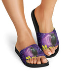 New Zealand Tui Bird Matariki Slide Sandals Kowhai Flower Silver Fern Galaxy Maori Pattern