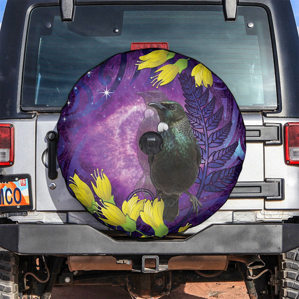New Zealand Tui Bird Matariki Spare Tire Cover Kowhai Flower Silver Fern Galaxy Maori Pattern