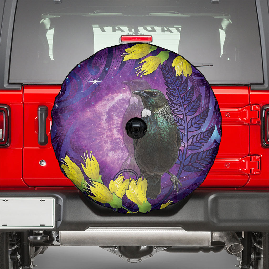 New Zealand Tui Bird Matariki Spare Tire Cover Kowhai Flower Silver Fern Galaxy Maori Pattern