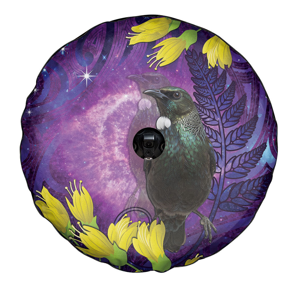 New Zealand Tui Bird Matariki Spare Tire Cover Kowhai Flower Silver Fern Galaxy Maori Pattern