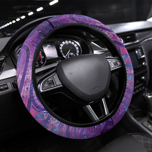 New Zealand Tui Bird Matariki Steering Wheel Cover Kowhai Flower Silver Fern Galaxy Maori Pattern