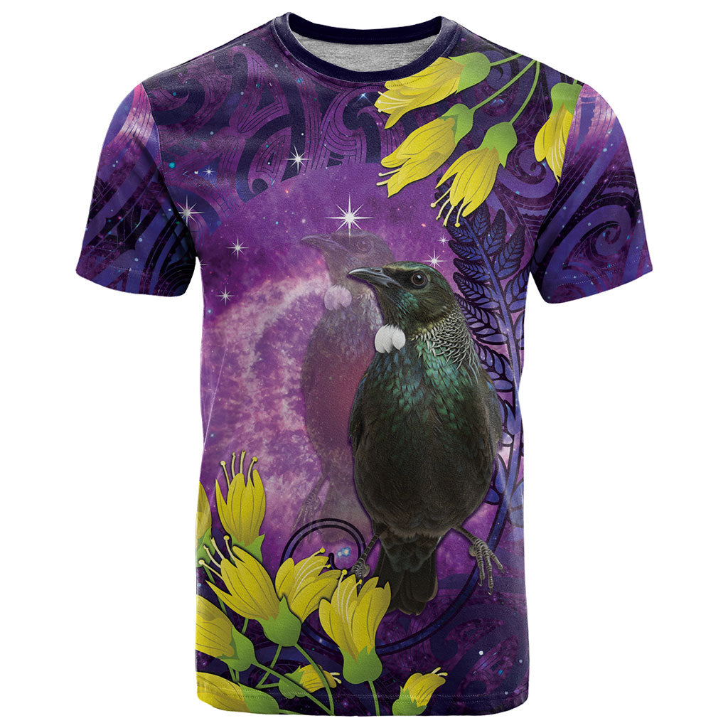 New Zealand Tui Bird Matariki T Shirt Kowhai Flower Silver Fern Galaxy Maori Pattern