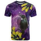 New Zealand Tui Bird Matariki T Shirt Kowhai Flower Silver Fern Galaxy Maori Pattern