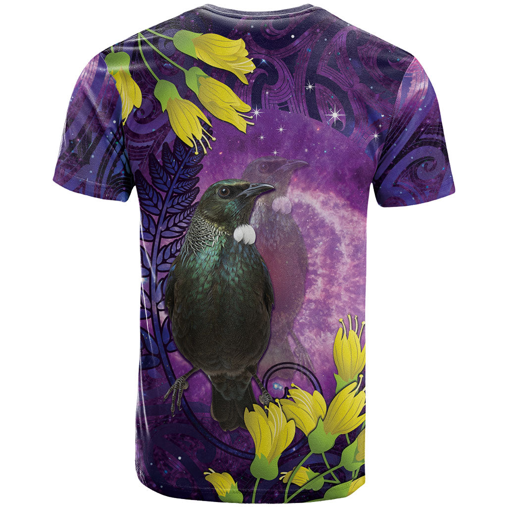 New Zealand Tui Bird Matariki T Shirt Kowhai Flower Silver Fern Galaxy Maori Pattern