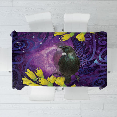 New Zealand Tui Bird Matariki Tablecloth Kowhai Flower Silver Fern Galaxy Maori Pattern