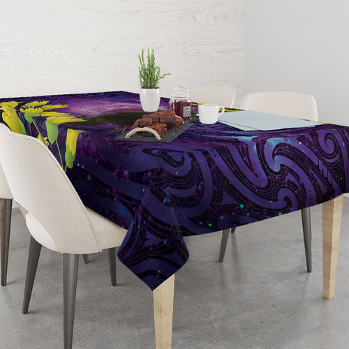 New Zealand Tui Bird Matariki Tablecloth Kowhai Flower Silver Fern Galaxy Maori Pattern