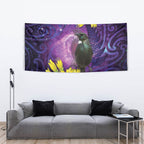 New Zealand Tui Bird Matariki Tapestry Kowhai Flower Silver Fern Galaxy Maori Pattern