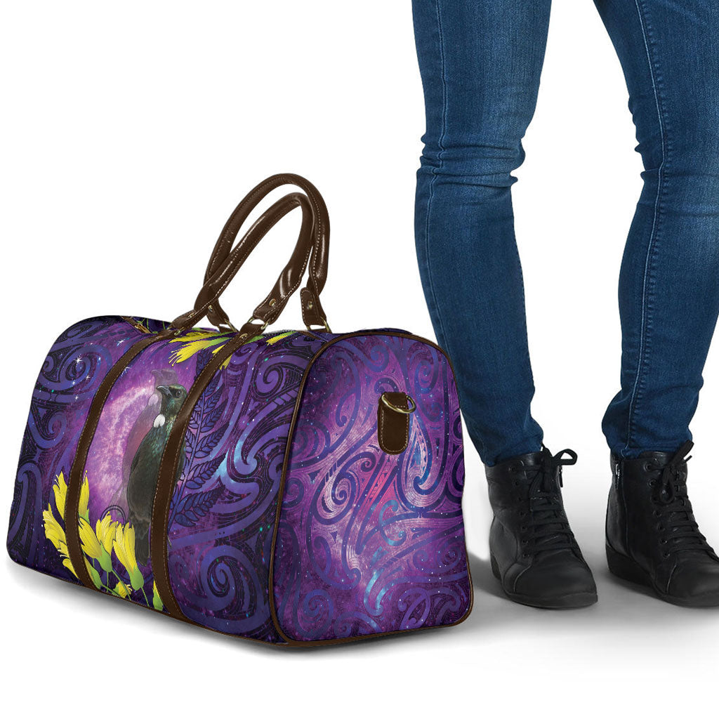 New Zealand Tui Bird Matariki Travel Bag Kowhai Flower Silver Fern Galaxy Maori Pattern