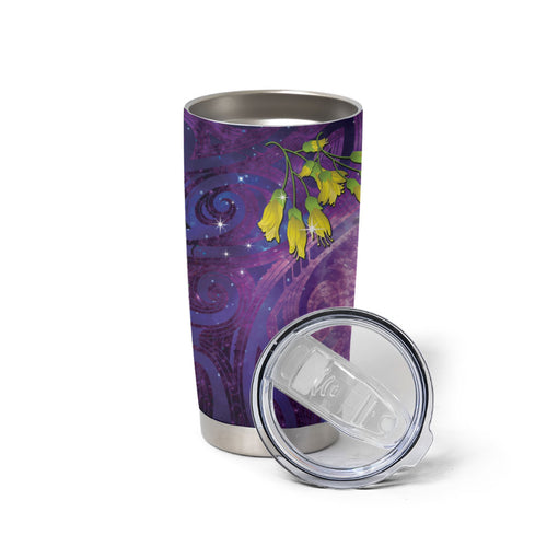 New Zealand Tui Bird Matariki Tumbler Cup Kowhai Flower Silver Fern Galaxy Maori Pattern
