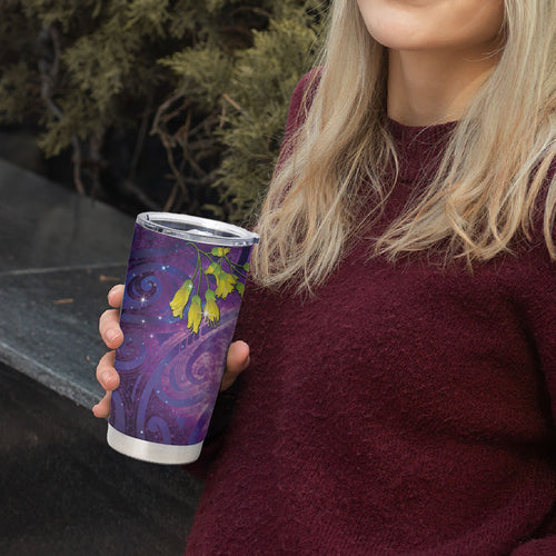 New Zealand Tui Bird Matariki Tumbler Cup Kowhai Flower Silver Fern Galaxy Maori Pattern
