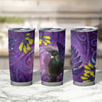 New Zealand Tui Bird Matariki Tumbler Cup Kowhai Flower Silver Fern Galaxy Maori Pattern