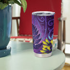 New Zealand Tui Bird Matariki Tumbler Cup Kowhai Flower Silver Fern Galaxy Maori Pattern
