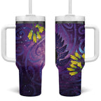 New Zealand Tui Bird Matariki Tumbler With Handle Kowhai Flower Silver Fern Galaxy Maori Pattern