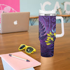 New Zealand Tui Bird Matariki Tumbler With Handle Kowhai Flower Silver Fern Galaxy Maori Pattern