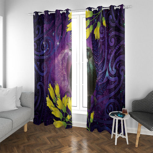 New Zealand Tui Bird Matariki Window Curtain Kowhai Flower Silver Fern Galaxy Maori Pattern