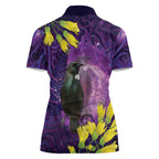 New Zealand Tui Bird Matariki Women Polo Shirt Kowhai Flower Silver Fern Galaxy Maori Pattern