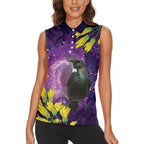 New Zealand Tui Bird Matariki Women Sleeveless Polo Shirt Kowhai Flower Silver Fern Galaxy Maori Pattern