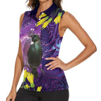 New Zealand Tui Bird Matariki Women Sleeveless Polo Shirt Kowhai Flower Silver Fern Galaxy Maori Pattern