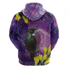 New Zealand Tui Bird Matariki Zip Hoodie Kowhai Flower Silver Fern Galaxy Maori Pattern