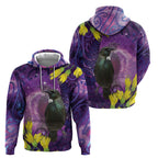 New Zealand Tui Bird Matariki Zip Hoodie Kowhai Flower Silver Fern Galaxy Maori Pattern