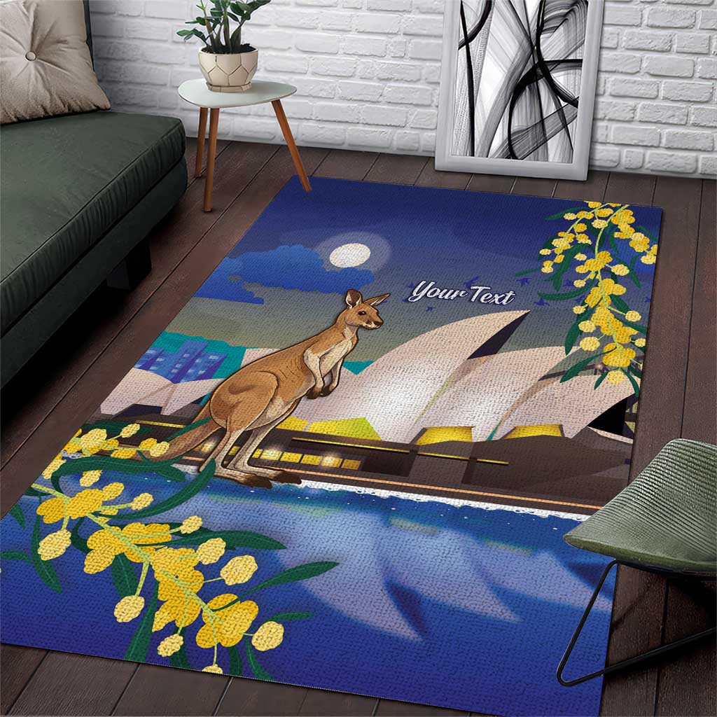 Kangaroo Australia Personalised Area Rug Aussie Pride Golden Wattle Sydney Opera House