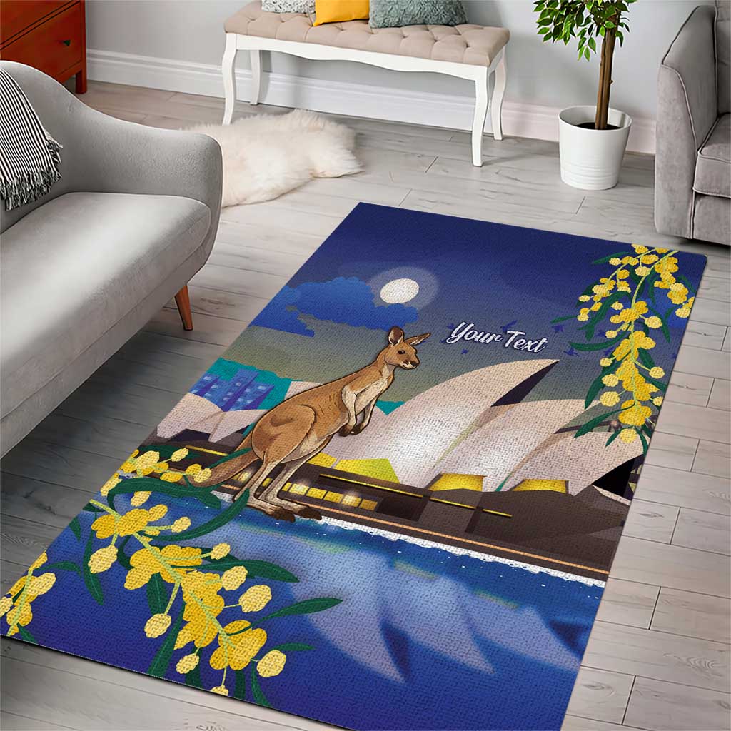 Kangaroo Australia Personalised Area Rug Aussie Pride Golden Wattle Sydney Opera House